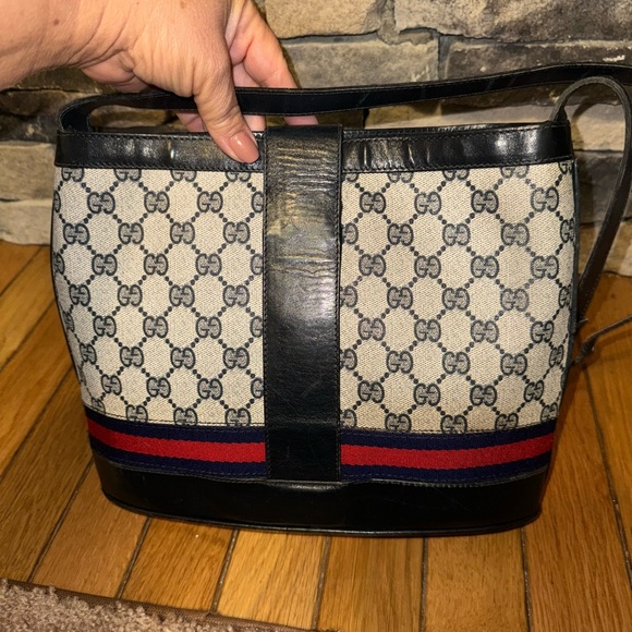 Navy Gucci Sherry line shoulder tote - Picture 3 of 8
